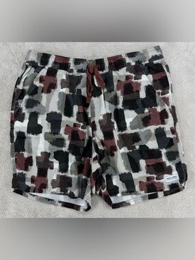 Banks Journal Men's XL Abstract Print Drawstring Cotton Linen Blend Beach Shorts